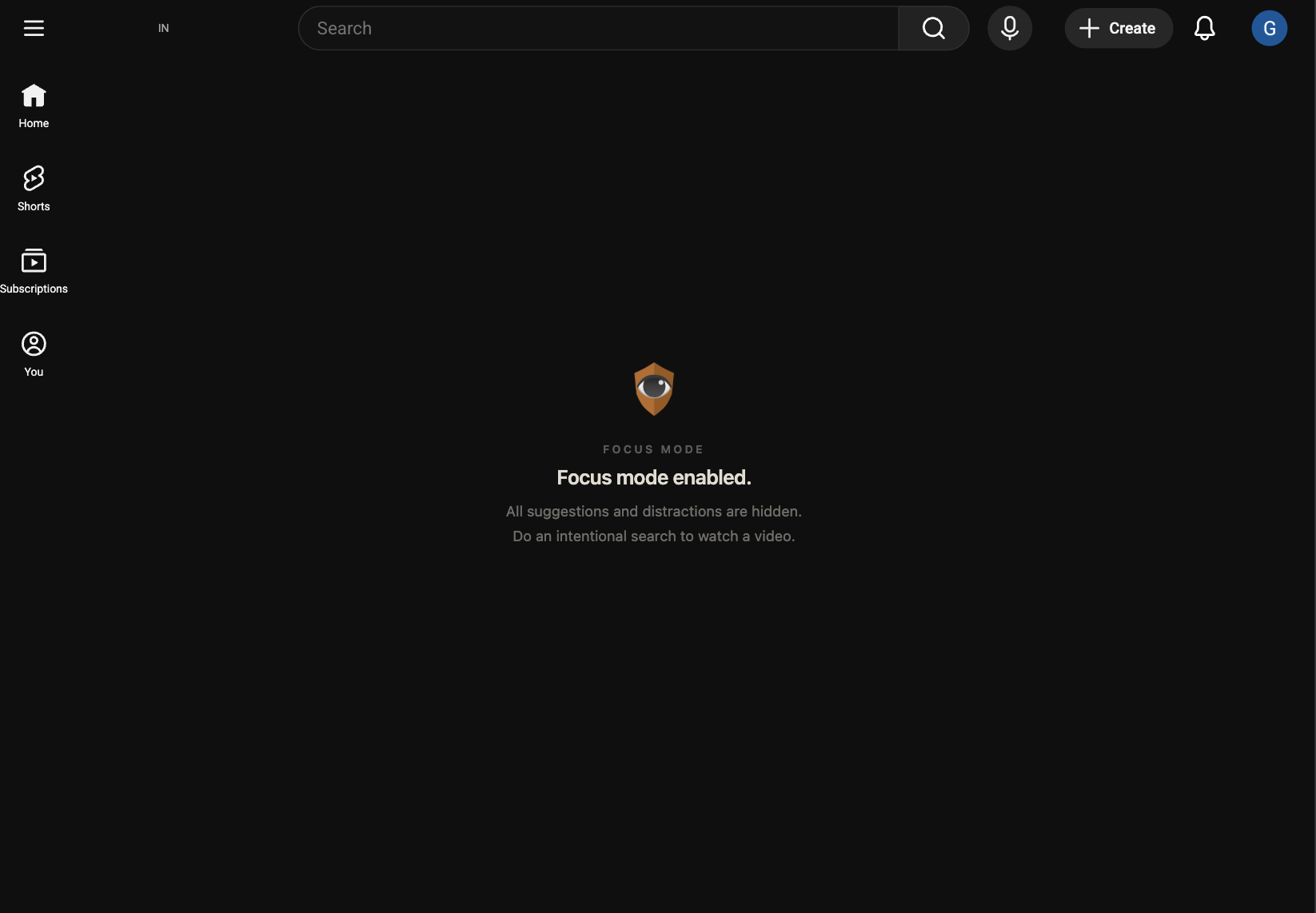 YouTube with Focus mode: recommendations, Shorts, and autoplay removed