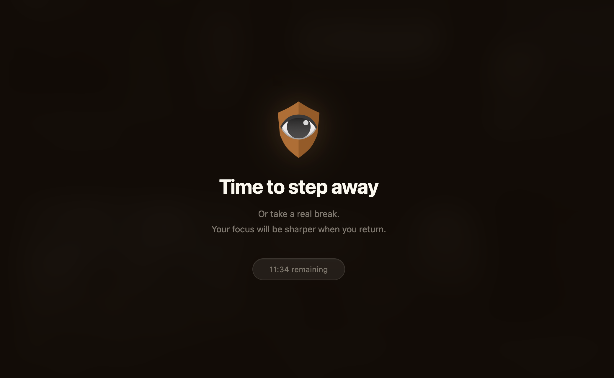 Lockdown mode: full-page block with countdown and the user's intent visible