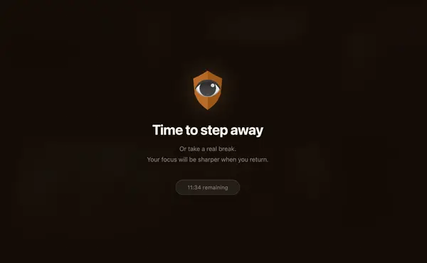 Lockdown mode: full-page block with countdown and the user's intent visible