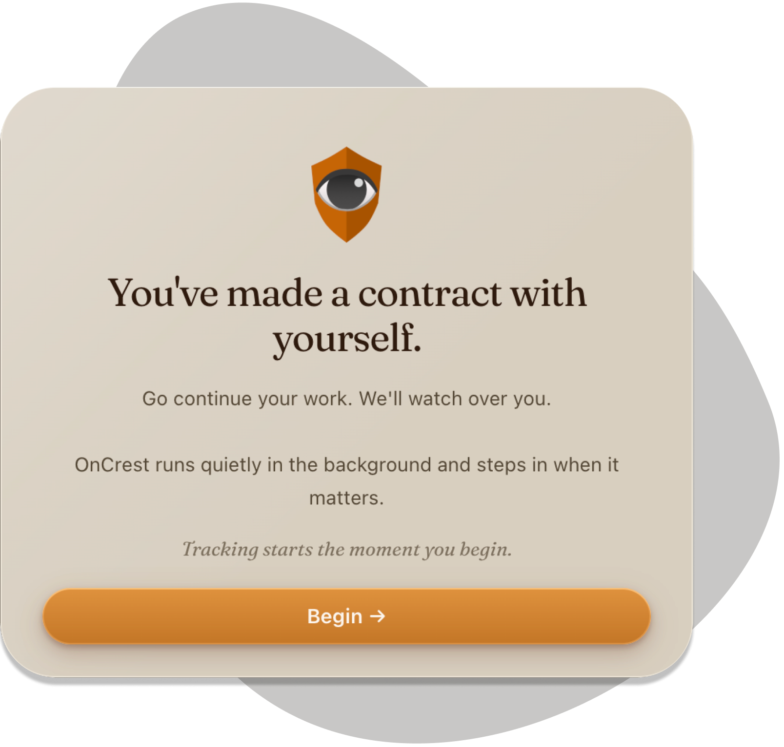 OnCrest onboarding screen where you write your intention