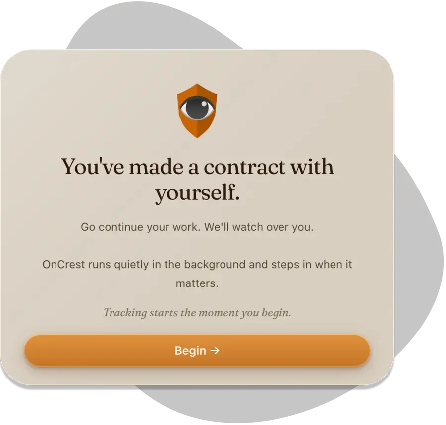 OnCrest onboarding screen where you write your intention